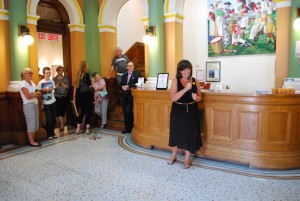 March 2012 Kathryn McCarroll presenting infrastructure grant at Saint John Art Centre for pottery kiln.